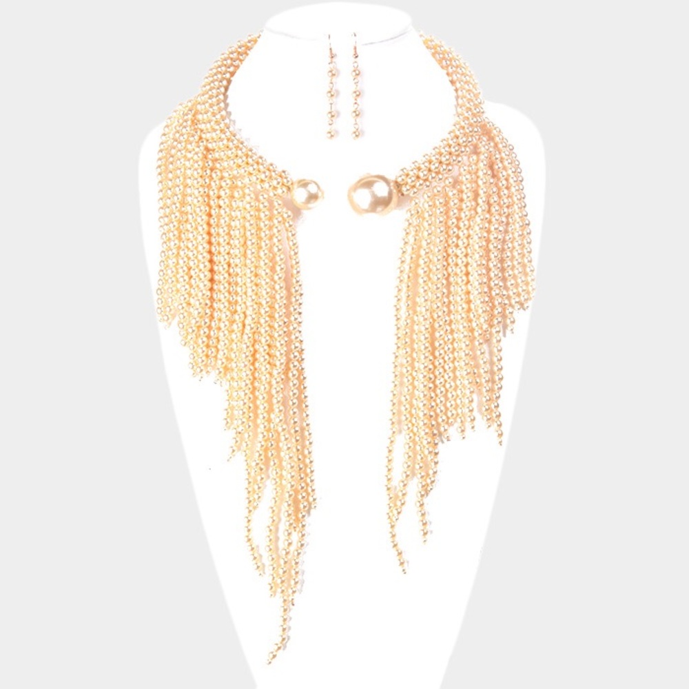 Pearl Tassel Fringe Cuff Bib Necklace